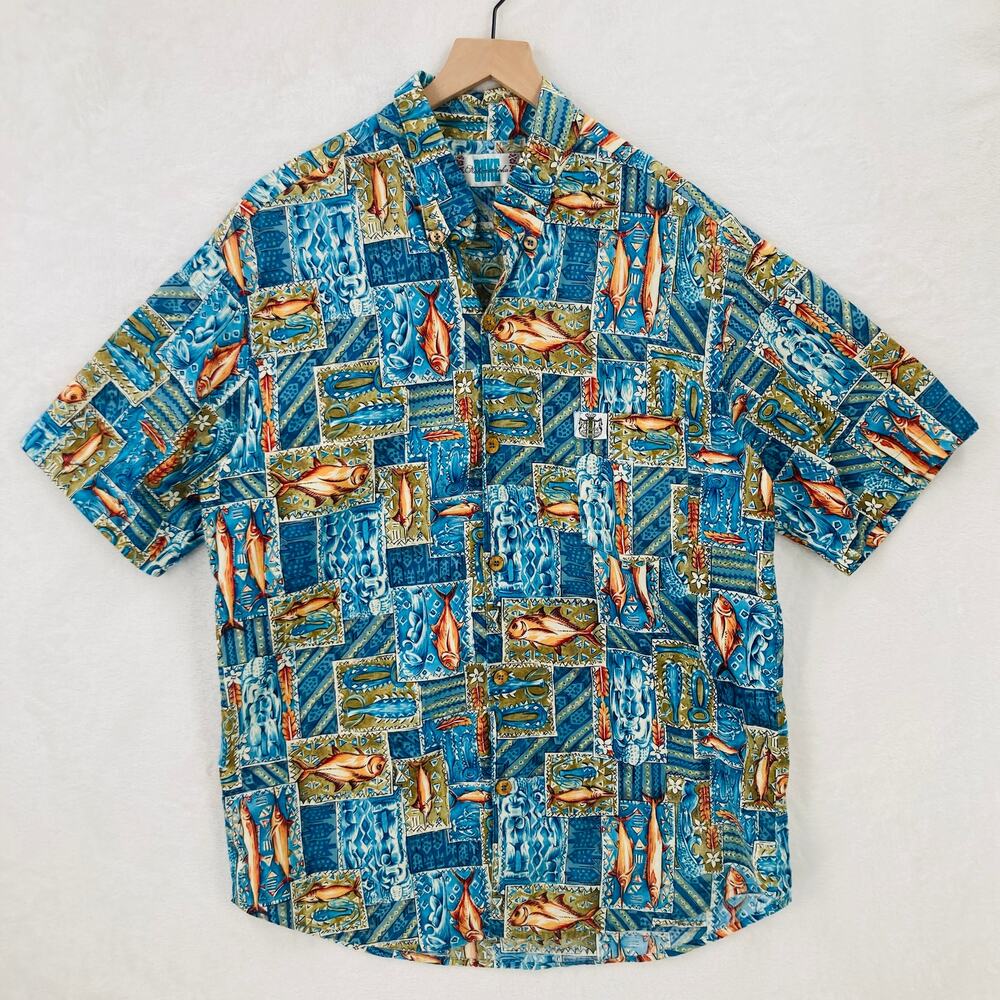 Vintage Duke Kahanamoku Hawaiian Shirt Mens XL Fish Short Sleeve Cotton